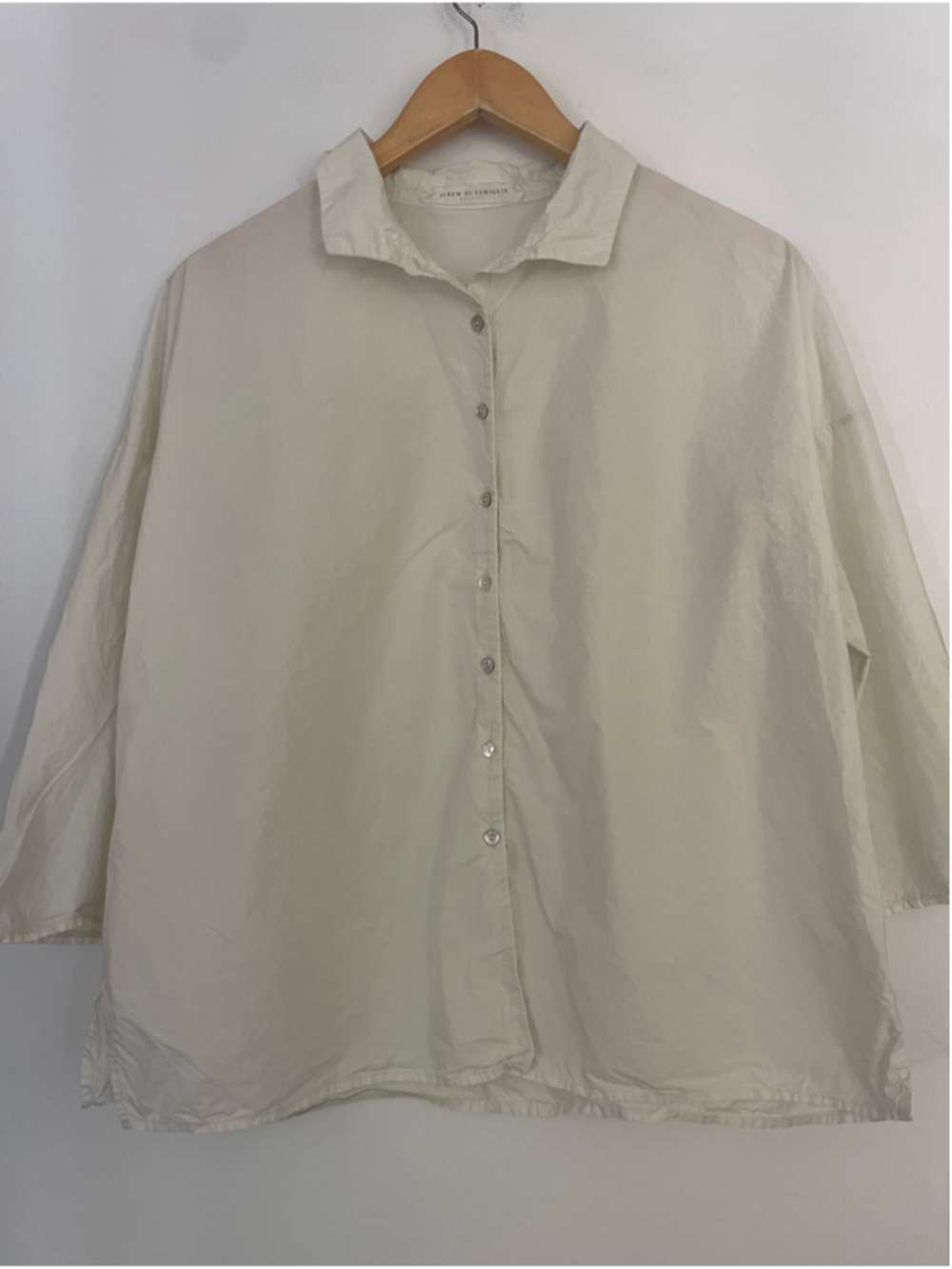 Album Di Famiglia Cotton Boxy Button-Up Shirt Italy Oversized small off white - Picture 9 of 10